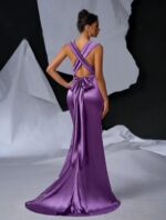 Robe violet en satin – Image 2