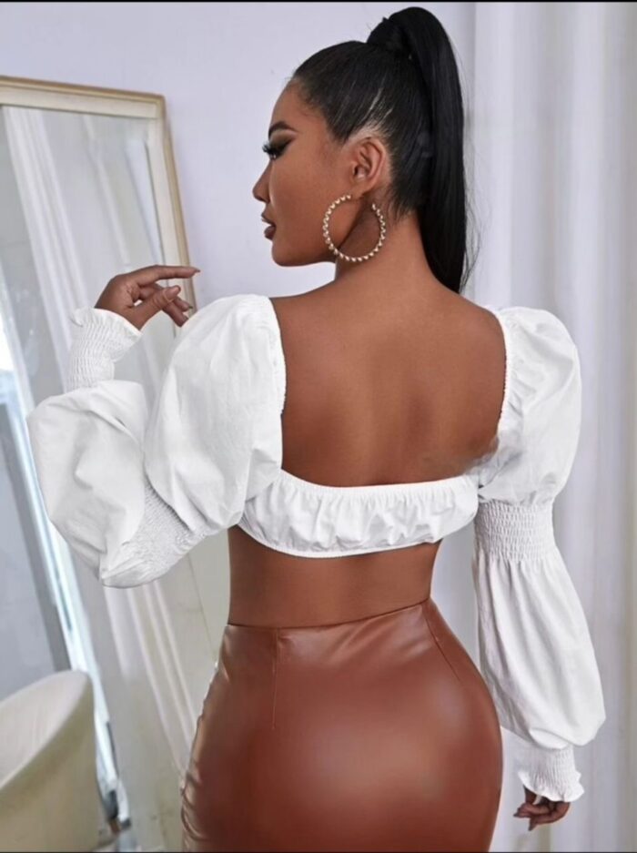 Hauts crop avec manches longues et nœud devant – Image 2