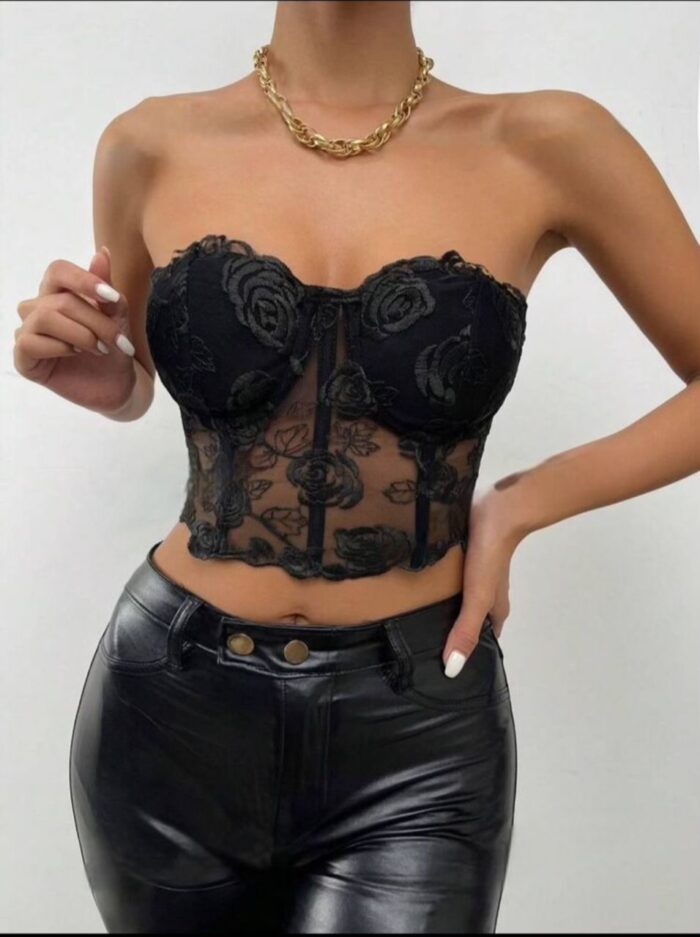 Top brodé fleur en tulle – Image 6