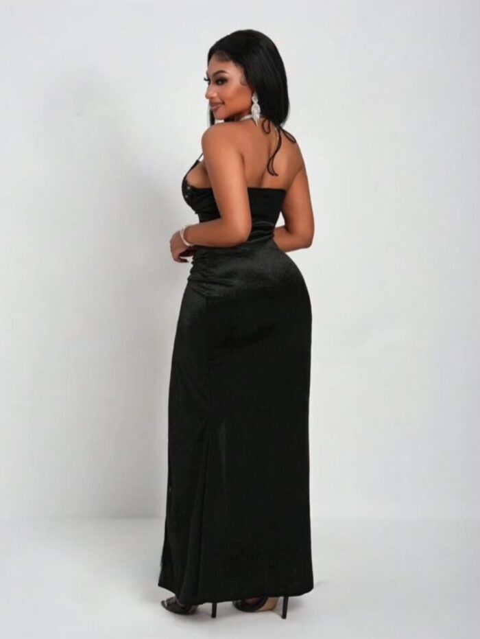 Robe noir en velours et maille – Image 2