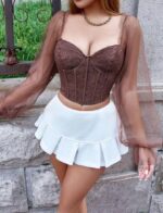 Top avec tulle à manche évasée court en dentelle – Image 5