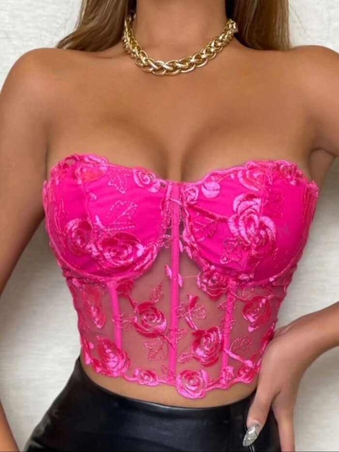 Top brodé fleur en tulle – Image 1