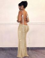 Robe dos nu à bretelles et paillettes – Image 2