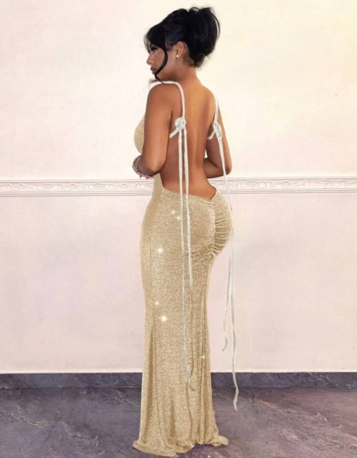 Robe dos nu à bretelles et paillettes – Image 2